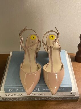 T.J.Maxx Blush Patent T-Strap Pointed-Toe Pumps
